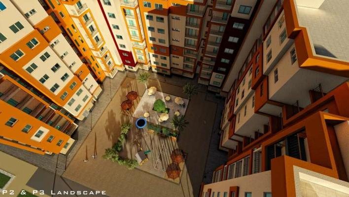Public housing, shared courtyard view